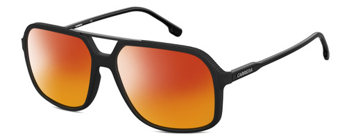 Profile View of Carrera 229-S-0807 Designer Polarized Sunglasses with Custom Cut Red Mirror Lenses in Matte Black Gunmetal Unisex Square Full Rim Acetate 59 mm