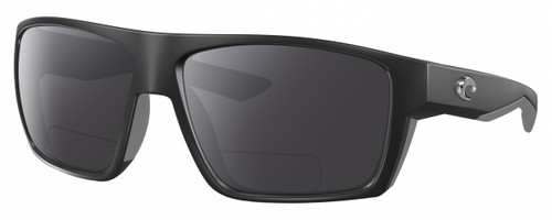Profile View of Costa Del Mar Bloke Designer Polarized Reading Sunglasses with Custom Cut Powered Smoke Grey Lenses in Matte Black Gray Unisex Rectangular Full Rim Acetate 61 mm