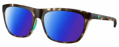 Profile View of Costa Del Mar Cheeca Designer Polarized Sunglasses with Custom Cut Blue Mirror Lenses in Matte Brown Gray Shadow Tortoise Havana Turquoise Ladies Panthos Full Rim Acetate 57 mm