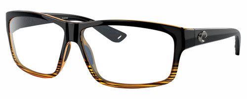 Profile View of Costa Del Mar Cut Designer Reading Eye Glasses with Custom Cut Powered Lenses in Gloss Black Orange Crystal Brown Stripes Coconut Fade Unisex Rectangular Full Rim Acetate 60 mm