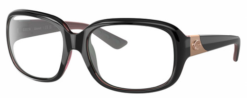 Profile View of Costa Del Mar Gannet Designer Bi-Focal Prescription Rx Eyeglasses in Shiny Black Rose Gold Hibiscus Pink Ladies Square Full Rim Acetate 58 mm