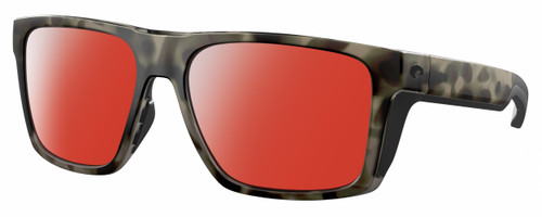 Profile View of Costa Del Mar Lido Designer Polarized Sunglasses with Custom Cut Red Mirror Lenses in Matte Gray Brown Clear Crystal Wetlands Unisex Square Full Rim Acetate 57 mm