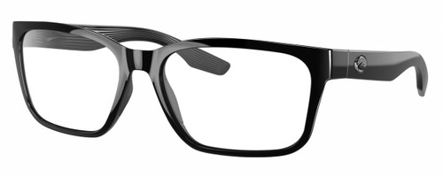 Profile View of Costa Del Mar Palmas Designer Blue Light Blocking Eyeglasses in Shiny Black Ladies Rectangular Full Rim Acetate 57 mm