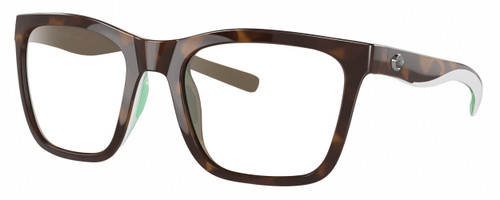 Profile View of Costa Del Mar Panga Designer Blue Light Blocking Eyeglasses in Shiny Tortoise Havana White Seafoam Green Ladies Cat Eye Full Rim Acetate 56 mm