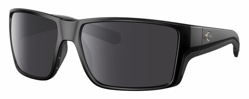Profile View of Costa Del Mar Reefton Pro Designer Polarized Sunglasses with Custom Cut Smoke Grey Lenses in Matte Black Unisex Rectangular Full Rim Acetate 63 mm