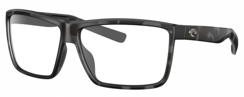 Profile View of Costa Del Mar Rinconcito Designer Single Vision Prescription Rx Eyeglasses in Matte Gray Black Tiger Shark Unisex Rectangular Full Rim Acetate 60 mm