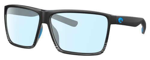 Profile View of Costa Del Mar Rincon Designer Blue Light Blocking Eyeglasses in Matte Black Smoke Gray Crystal Stripes Fade Unisex Square Full Rim Acetate 63 mm