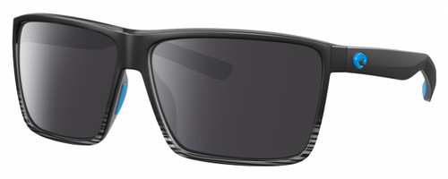 Profile View of Costa Del Mar Rincon Designer Polarized Sunglasses with Custom Cut Smoke Grey Lenses in Matte Black Smoke Gray Crystal Stripes Fade Unisex Square Full Rim Acetate 63 mm