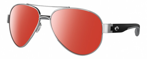 Profile View of Costa Del Mar South Point Designer Polarized Sunglasses with Custom Cut Red Mirror Lenses in Palladium Silver Matte Black Gray Unisex Pilot Full Rim Metal 59 mm
