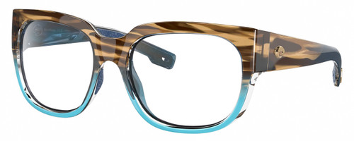 Profile View of Costa Del Mar Waterwoman Designer Reading Eye Glasses in Shiny Wahoo Brown Beige Stripes Blue Crystal Ladies Cat Eye Full Rim Acetate 55 mm