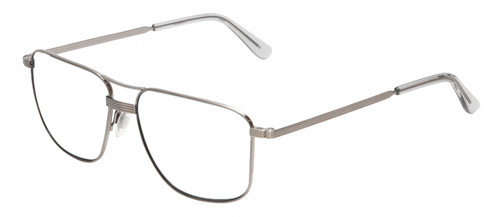 Profile View of American Optical Airman Designer Blue Light Blocking Eyeglasses in Satin Pewter Grey Clear Unisex Pilot Full Rim Metal 56 mm