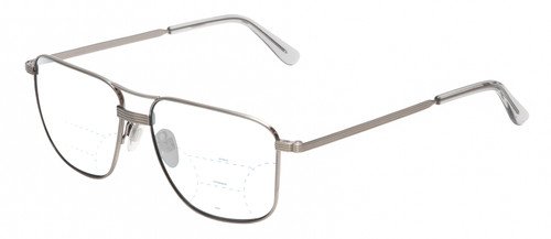 Profile View of American Optical Airman Designer Progressive Lens Blue Light Blocking Eyeglasses in Satin Pewter Grey Clear Unisex Pilot Full Rim Metal 56 mm