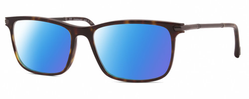 Profile View of Chopard VCH285-0722 Designer Polarized Sunglasses with Custom Cut Blue Mirror Lenses in Brown Tortoise Havana Black Grey Unisex Rectangular Full Rim Acetate 55 mm