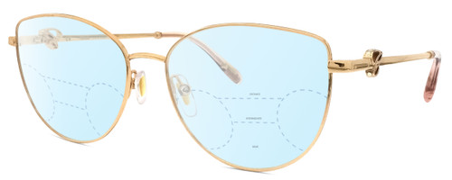 Profile View of Chopard VCHF51S-08FC Designer Progressive Lens Blue Light Blocking Eyeglasses in Shiny 23KT Gold Plated/Pink Crystal/Gemstone Accent Ladies Cat Eye Full Rim Metal 54 mm