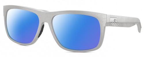 Profile View of Costa Del Mar Baffin Designer Polarized Sunglasses with Custom Cut Blue Mirror Lenses in Matte Light Grey Unisex Square Full Rim Acetate 58 mm