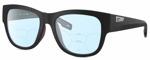 Profile View of Costa Del Mar Caleta Designer Progressive Lens Blue Light Blocking Eyeglasses in Matte Black Plum Purple Unisex Square Full Rim Acetate 55 mm