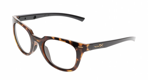 Profile View of Wiley-X Ultra Captivate Designer Progressive Lens Prescription Rx Eyeglasses in Gloss Amber Brown Tortoise Havana Black Gold Ladies Panthos Full Rim Acetate 51 mm