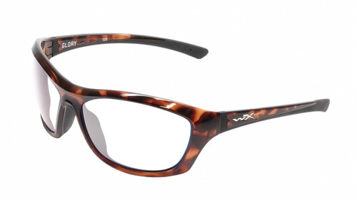 Profile View of Wiley-X Glory Captivate Designer Reading Eye Glasses in Gloss Amber Brown Tortoise Havana Black Silver Ladies Oval Full Rim Acetate 63 mm