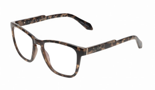 Profile View of QUAY Australia Hardwire Designer Single Vision Prescription Rx Eyeglasses in Amber Brown Tortoise Havana Gold Unisex Square Full Rim Acetate 55 mm