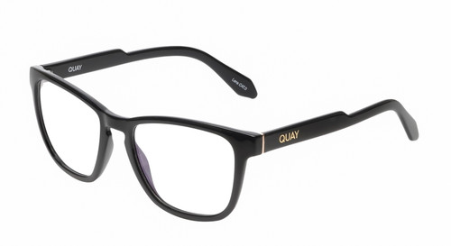 Profile View of QUAY Australia Hardwire Unisex Square Blue Light Reading Glasses Black Gold 55mm
