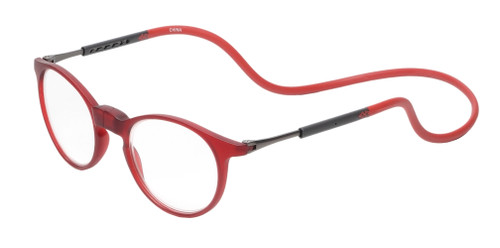 Profile View of Calabria SP04 Round Snap Magnetic Reading Glasses Blue Light Crystal Red Adjustable Temples Around Neck Hanging Readers