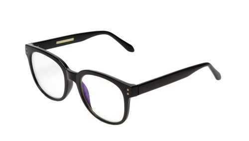 Profile View of BCBG BAR104BL Designer Progressive Lens Prescription Rx Eyeglasses in Gloss Black Silver Unisex Panthos Full Rim Acetate 52 mm