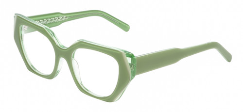 Profile View of Reptile Cryptodira Designer Progressive Lens Prescription Rx Eyeglasses in 3-Tone Green Crystal Ladies Butterfly Full Rim Acetate 55 mm