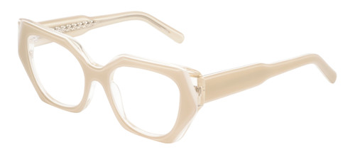 Profile View of Reptile Cryptodira Designer Progressive Lens Prescription Rx Eyeglasses in Beige Brown White Clear Crystal Layer Ladies Butterfly Full Rim Acetate 55 mm