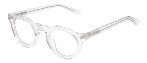 Profile View of Reptile Malayemys Designer Reading Eye Glasses with Custom Cut Powered Lenses in Clear Crystal Ladies Panthos Full Rim Acetate 44 mm