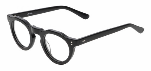 Profile View of Reptile Malayemys Designer Progressive Lens Prescription Rx Eyeglasses in Gloss Black Ladies Panthos Full Rim Acetate 44 mm