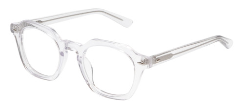 Profile View of Reptile Liaochelys Designer Reading Eye Glasses with Custom Cut Powered Lenses in Clear Crystal Silver Unisex Panthos Full Rim Acetate 48 mm