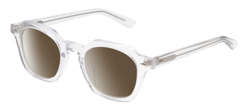 Profile View of Reptile Liaochelys Designer Polarized Sunglasses with Custom Cut Amber Brown Lenses in Clear Crystal Silver Unisex Panthos Full Rim Acetate 48 mm