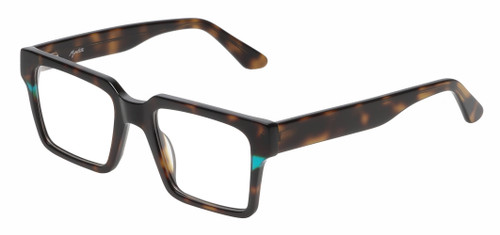 Profile View of Reptile Leatherback Designer Progressive Lens Prescription Rx Eyeglasses in Brown Tortoise Havana Blue Crystal Unisex Rectangular Full Rim Acetate 52 mm
