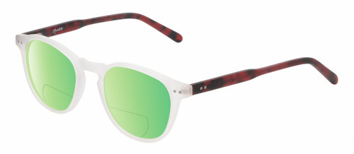 Profile View of Reptile Mata Designer Polarized Reading Sunglasses with Custom Cut Powered Green Mirror Lenses in Matte Clear Crystal Tortoise Havana Auburn Brown Unisex Panthos Full Rim Acetate 47 mm