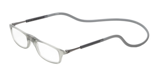 Profile View of Calabria SP03 Snap Magnetic Reading Glasses Crystal Grey Front Connect Adjustable Temples Around Neck Hanging Readers