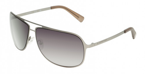 Profile View of Kenneth Cole KC00022 Unisex Pilot Full Rim Designer Sunglasses in Matte Light Nickeltin Silver/Grey Green Gradient 64mm