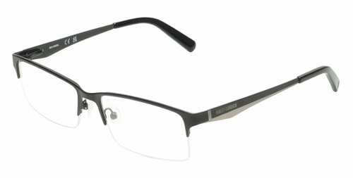 Profile View of Harley-Davidson HD0766 Designer Blue Light Blocking Eyeglasses in Shiny Black Unisex Rectangular Semi-Rimless Stainless Steel 57 mm