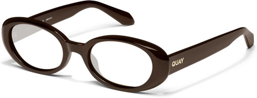 Profile View of QUAY Australia Felt Cute Designer Progressive Lens Blue Light Blocking Eyeglasses in Chocolate Brown Ladies Round Full Rim Acetate 52 mm