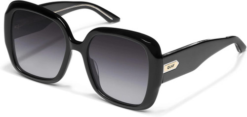 Profile View of QUAY Australia Full Glam Womens Square Sunglasses in Gloss Black/Smoke Grey 56mm