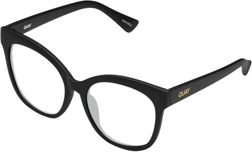 Profile View of QUAY Australia It's My Way Designer Progressive Lens Prescription Rx Eyeglasses in Matte Black Ladies Cat Eye Full Rim Acetate 59 mm