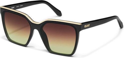Profile View of QUAY Australia Level Up Womens Square Designer Sunglasses Matte Black/Brown 60mm