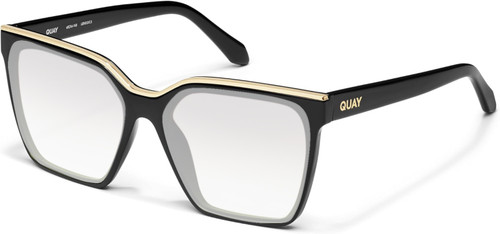 Profile View of QUAY Australia Level Up Designer Progressive Lens Blue Light Blocking Eyeglasses in Matte Black Ladies Square Full Rim Acetate 60 mm