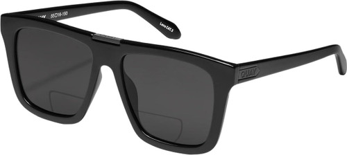 Profile View of QUAY Australia Name Drop Unisex Square Designer Sunglasses in Gloss Black 55 mm