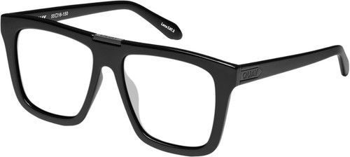 Profile View of QUAY Australia Name Drop Designer Reading Eye Glasses in Gloss Black Unisex Square Full Rim Acetate 55 mm