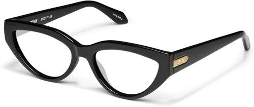 Profile View of QUAY Australia Narrow Down Designer Blue Light Blocking Eyeglasses in Gloss Black Ladies Cat Eye Full Rim Acetate 57 mm