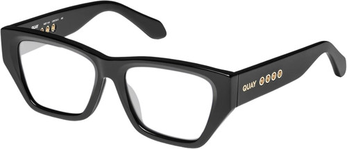 Profile View of QUAY Australia No Apologies Designer Reading Eye Glasses with Custom Cut Powered Lenses in Gloss Black Unisex Square Full Rim Acetate 55 mm