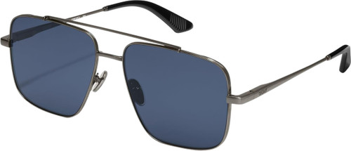Profile View of QUAY Australia Level Out Unisex Square Sunglasses Gunmetal Silver/Navy Blue 60mm