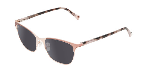 Profile View of Lucky Brand D114 Designer Polarized Sunglasses with Custom Cut Smoke Grey Lenses in Rose Gold Marble Ladies Cat Eye Full Rim Metal 53 mm