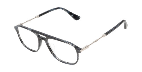 Profile View of Police VPLD13 Designer Progressive Lens Prescription Rx Eyeglasses in Shiny Blue Marble Mens Pilot Full Rim Acetate 53 mm