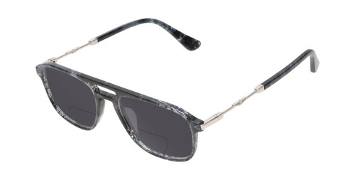 Profile View of Police VPLD13 Designer Polarized Reading Sunglasses with Custom Cut Powered Smoke Grey Lenses in Shiny Blue Marble Mens Pilot Full Rim Acetate 53 mm